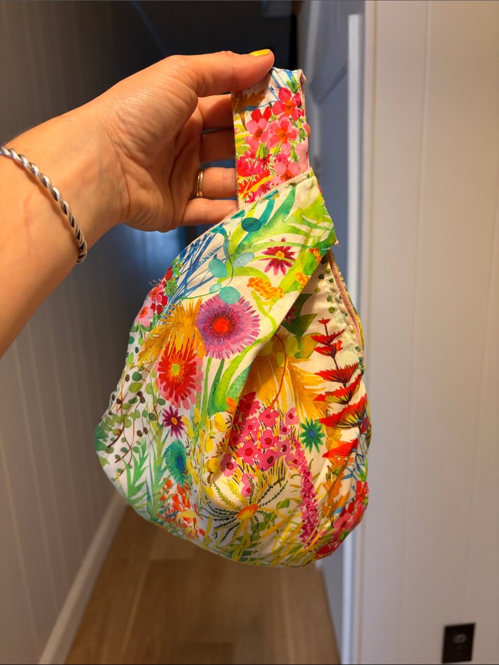 Reversible Floral and Pink Knot Handle Tote Bag